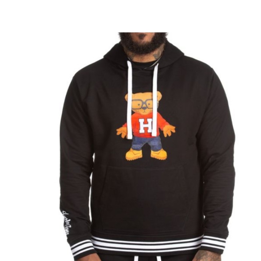 HUSTLE GANG Men’s Hoodie, Size SM, Black w/Black & White Cuffs and Waistband NWT